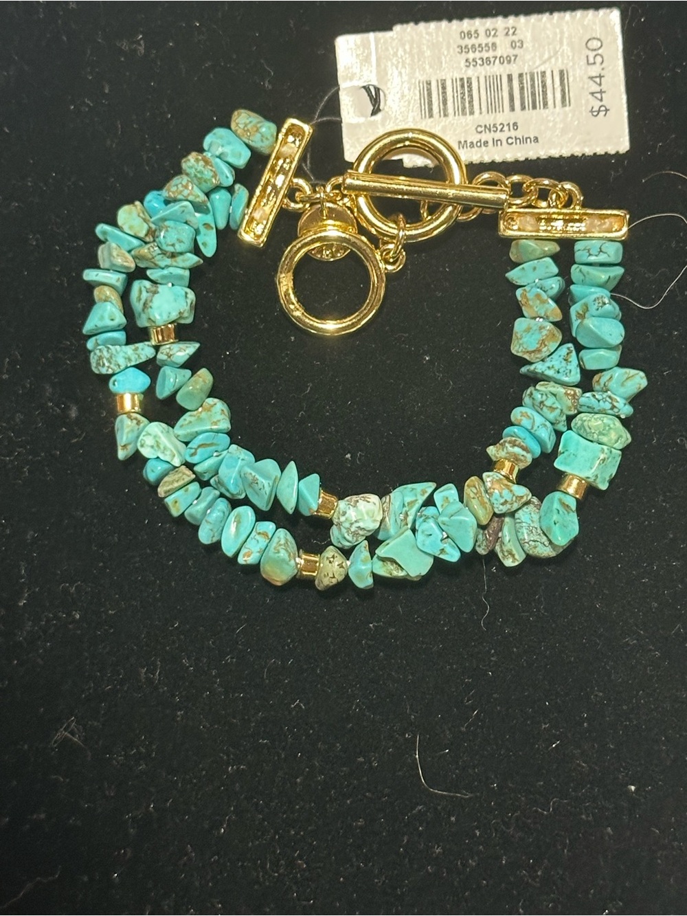 Talbots Gold-Tone Turquoise Chip Double-Strand Bracelet
